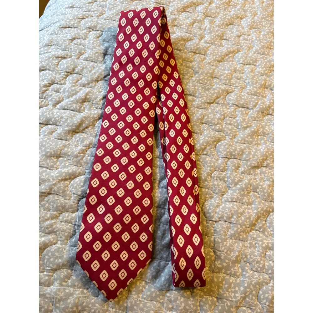 Jim Thompson Necktie Mens OS Burgundy Excellent Thai Silk Geometric Diamond